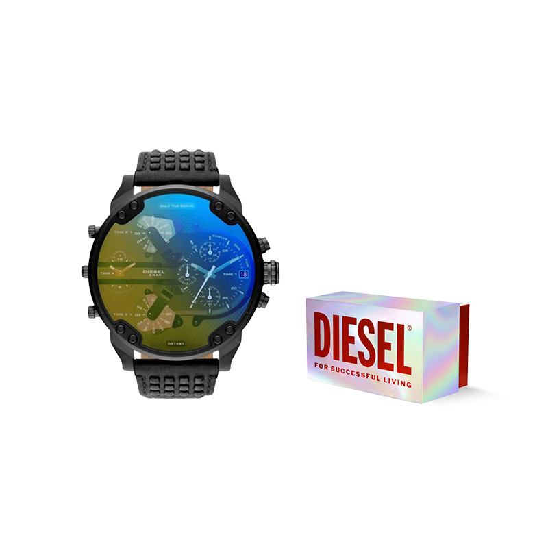 

Часы мужские кварцевые с кожаным ремешком и черным циферблатом из коллекции Chameleon DIESEL
