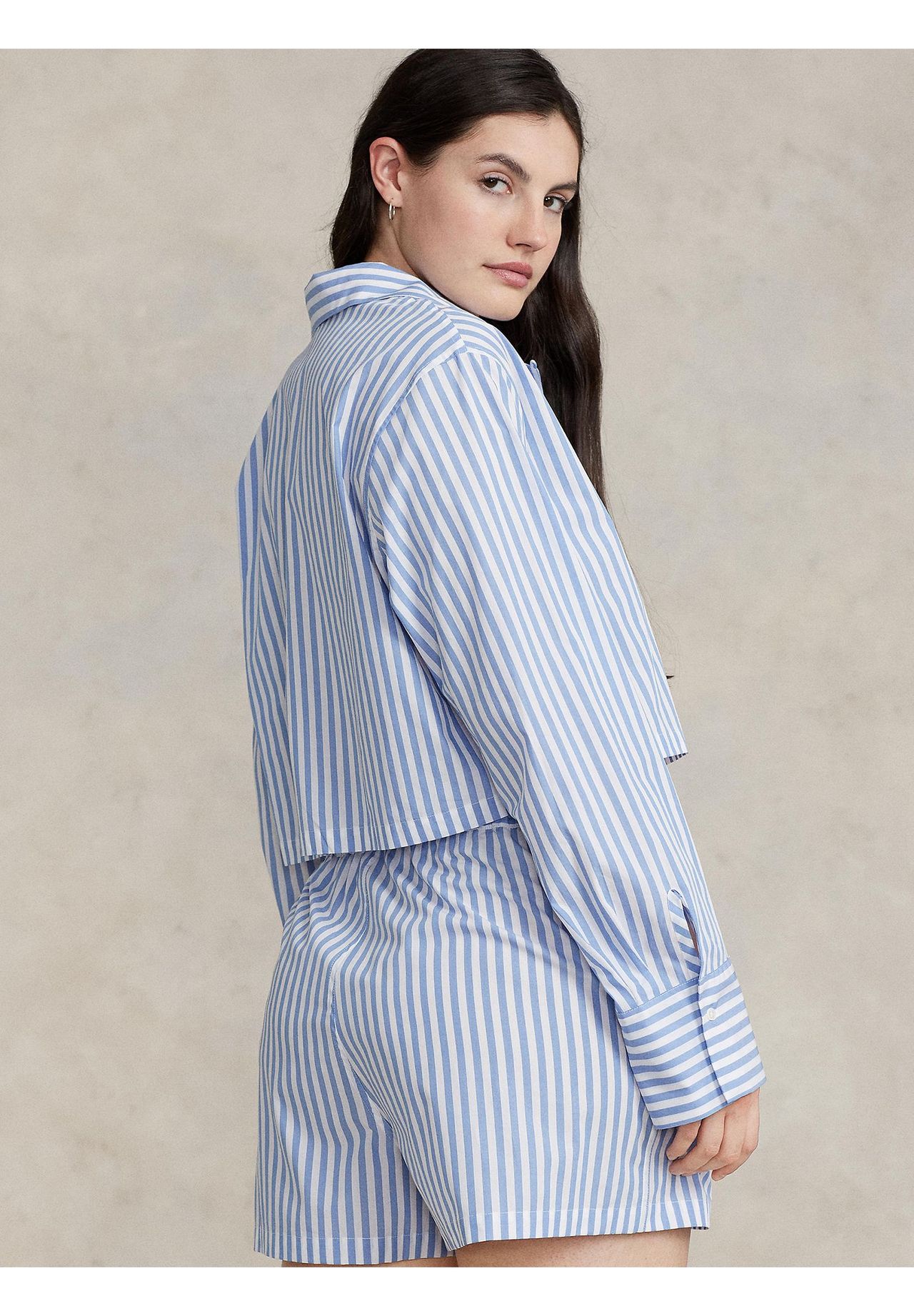 Женские полосатые пижамы из поплина в полоску POLO RALPH LAUREN, цвет 930 Light Blue — фото 4