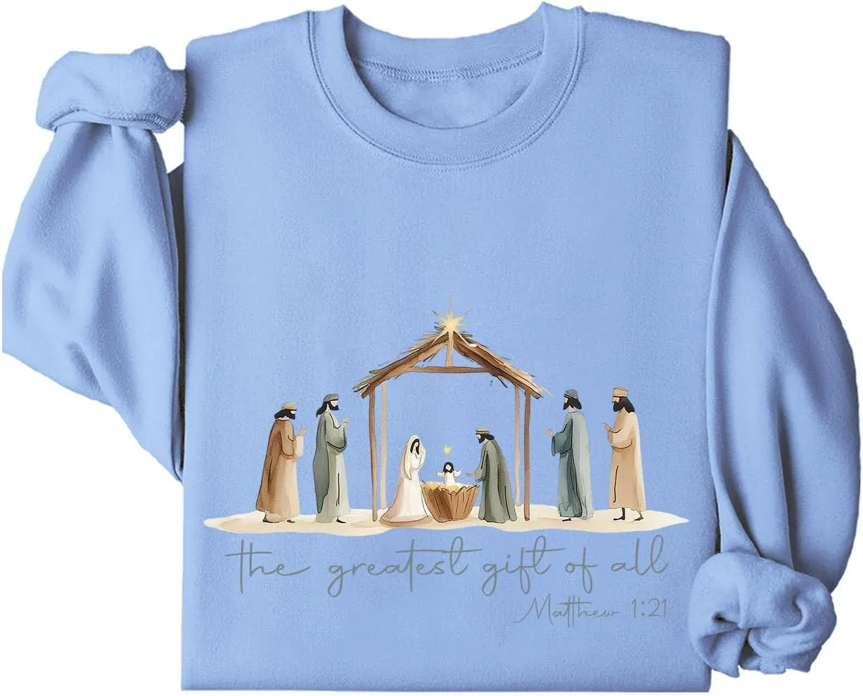 

Толстовка "Величайший дар" с принтом "Матфея 1:21" и сценой Рождества MQZUO