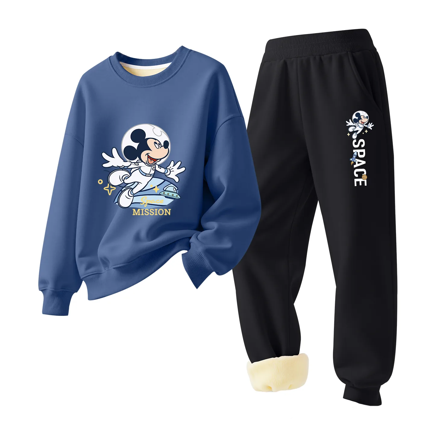 Детский спортивный костюм с круглым вырезом Disney, [Thickened Lamb's Wool]Flight Indigo Blue+Flight K Black