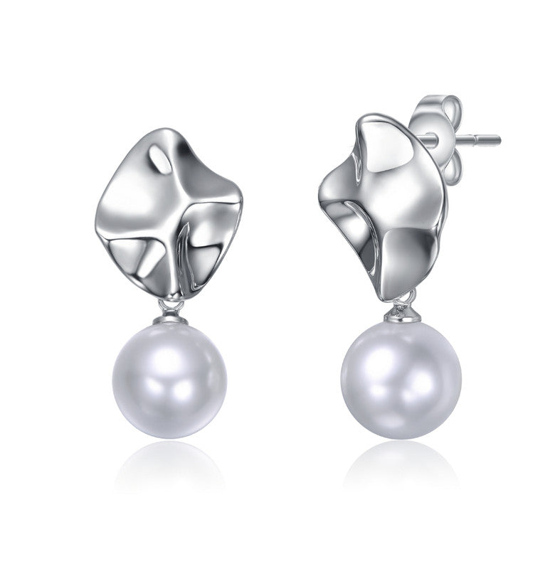 

Серьги-капли в современном стиле с абстрактным рисунком, покрытые белым золотом и круглым жемчугом Rachel Glauber, белый