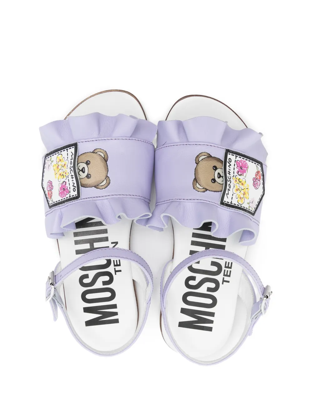Босоножки из кожи с оборками Moschino Kids, фиолетовый — фото 3