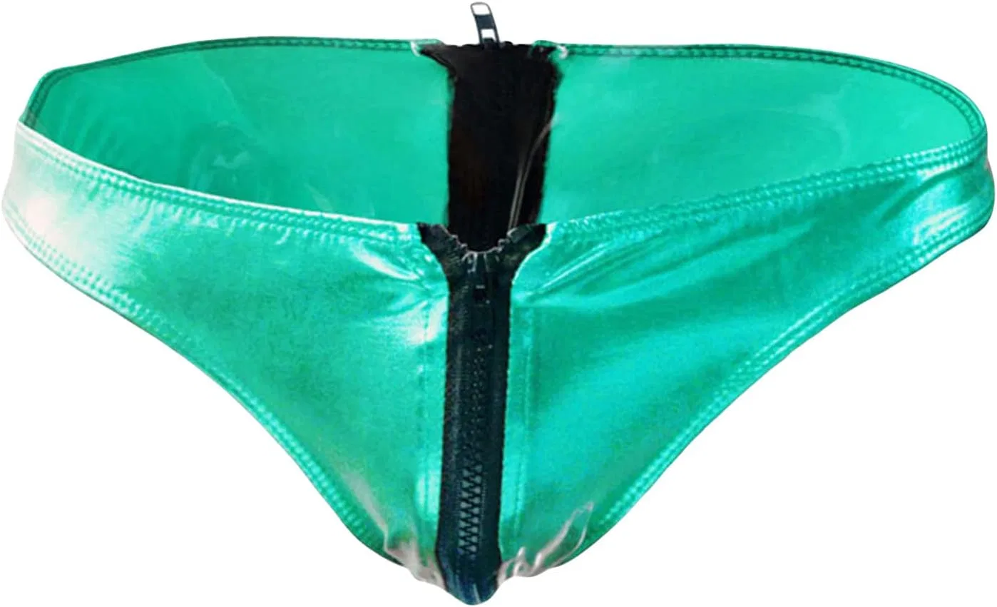 Брифы кожаные Men Low Waist Double Zipper Brief Underwear, Green