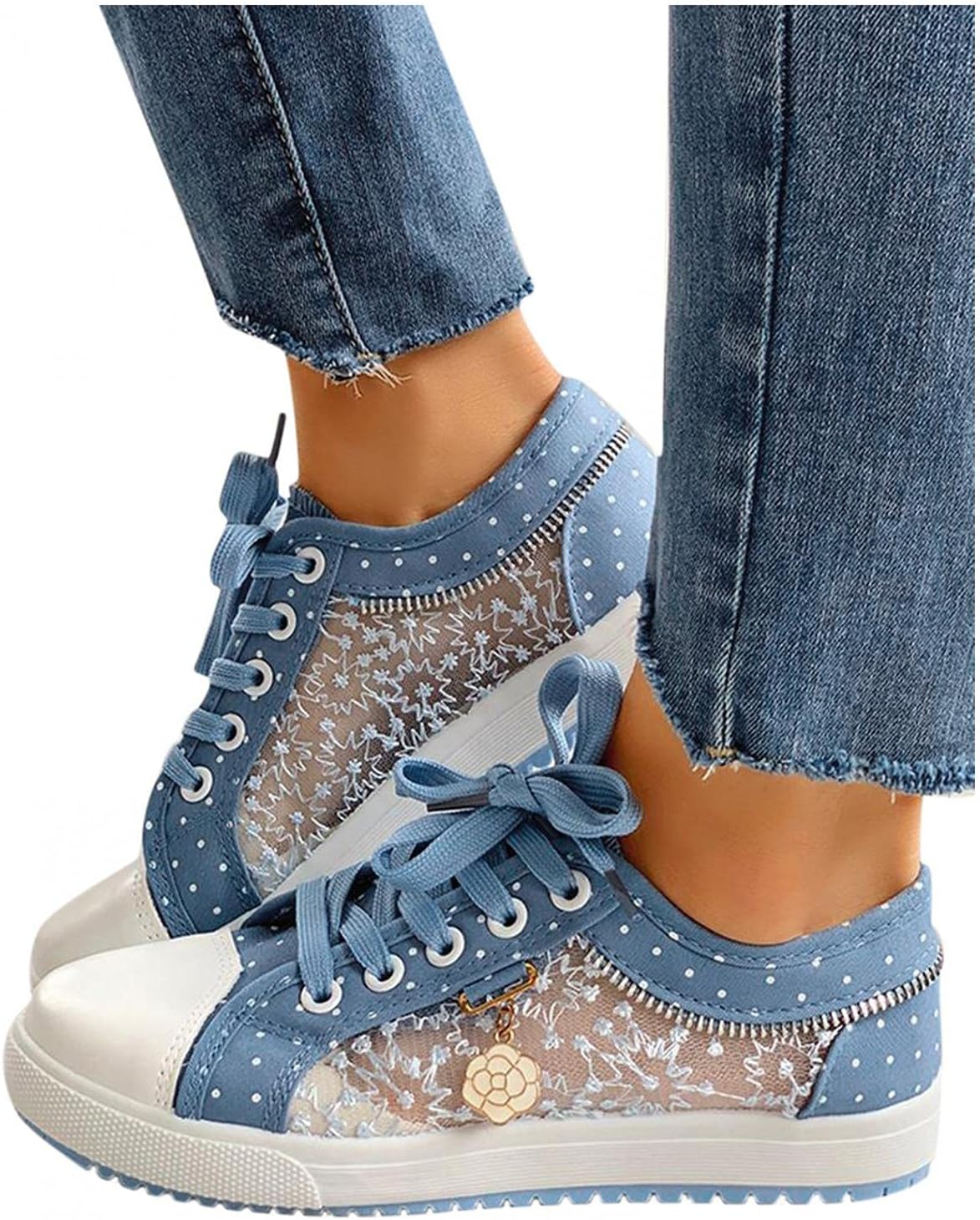 

Женские кроссовки Hbeylia с кружевами, для девочек, дышащие, с противоскользящей сеткой, низкие, на платформе из ткани, повседневные, на шнуровке, для прогулок, летние и осенние, для бега, спорта на открытом воздухе и путешествий, небесно-голубо...