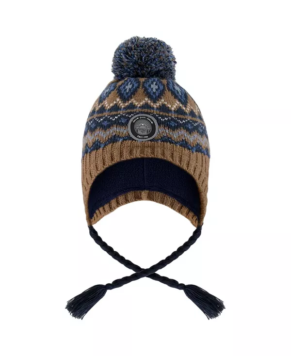 

Детская вязаная перуанская шапочка с помпоном для малышей. Deux Par Deux, синий