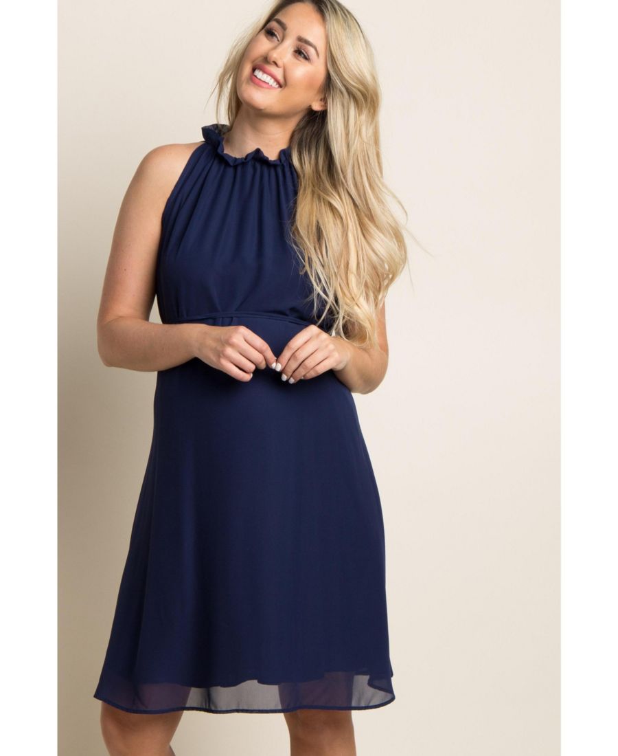 

Черное шифоновое платье для беременных с высоким воротником Pinkblush, Navy blue