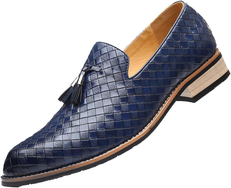 

Мужские плетеные лоферы Santimon с кисточками, классические кожаные деловые туфли для офиса, повседневная обувь без шнурков, винтажные броги, синий