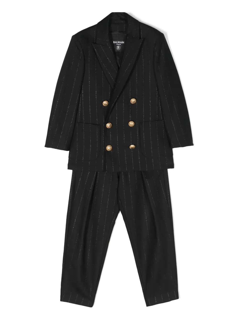

Костюм с двубортным пиджаком и логотипом Balmain Kids, черный