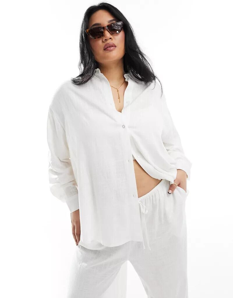 

Белая льняная рубашка свободного кроя ASOS Curve