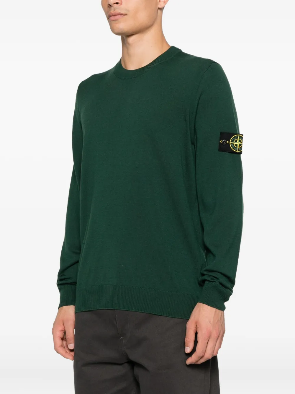 Свитер с круглым вырезом и нашивкой Stone Island, зеленый — фото 3