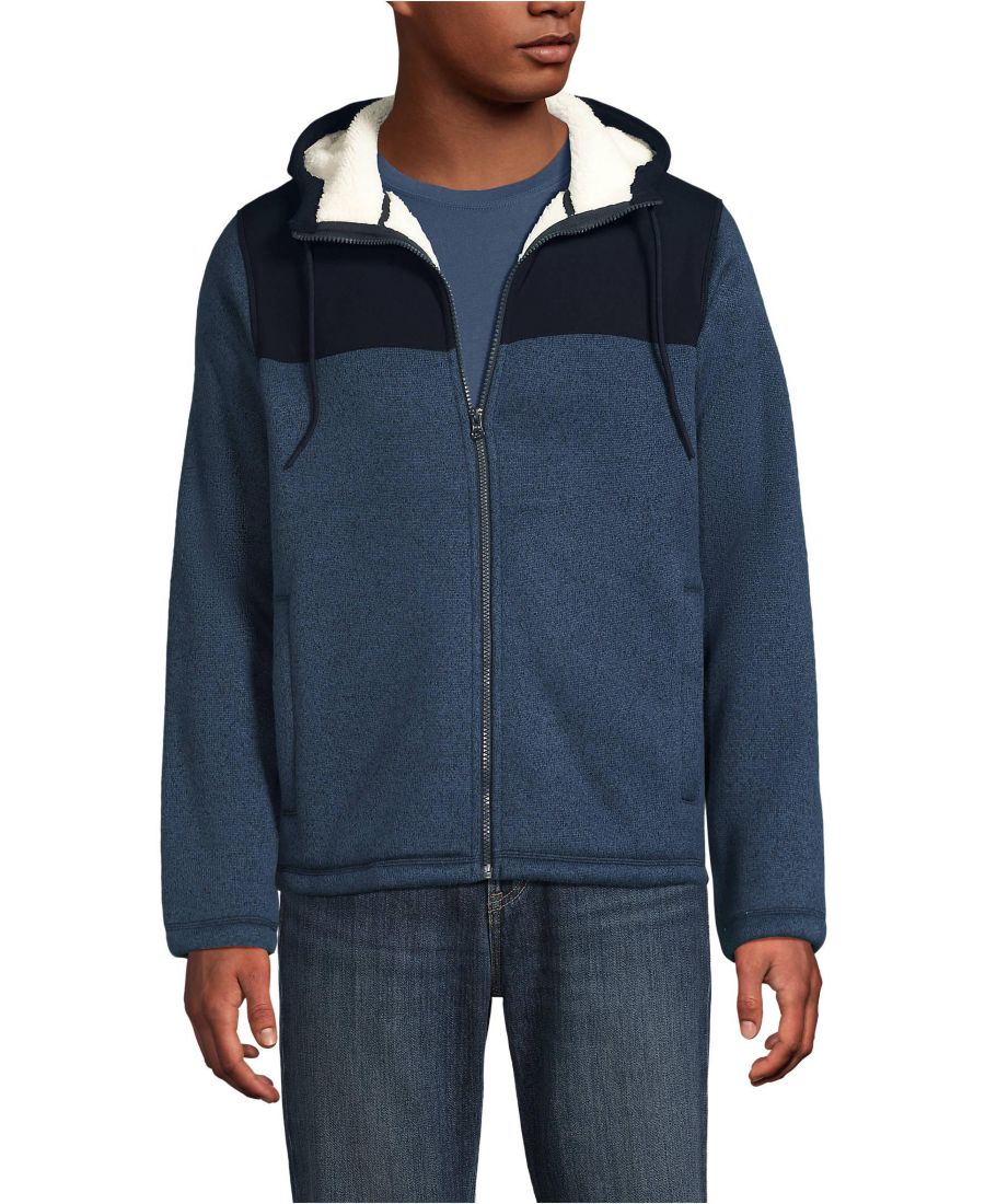 

Мужской флисовый свитер из комбинированной ткани, куртка на молнии Lands' End, Radiant navy heather