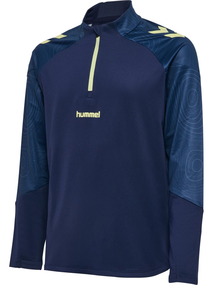 Hummel Детская толстовка Hmlblaze с застежкой-молнией до середины груди, цвет MARINE/SHADOW LIME — фото 4