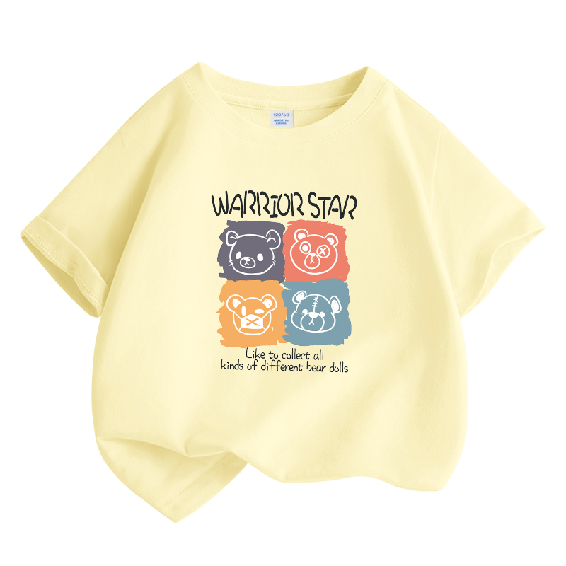 

Футболка для детей с круглым вырезом тонкая WARRIOR, кремовый желтый/h four-grid bear