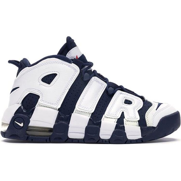 Баскетбольные кроссовки Air More Uptempo Kids для начальной школы Nike, цвет White/Metallic Gold - University Red - Midnight Navy — фото 2