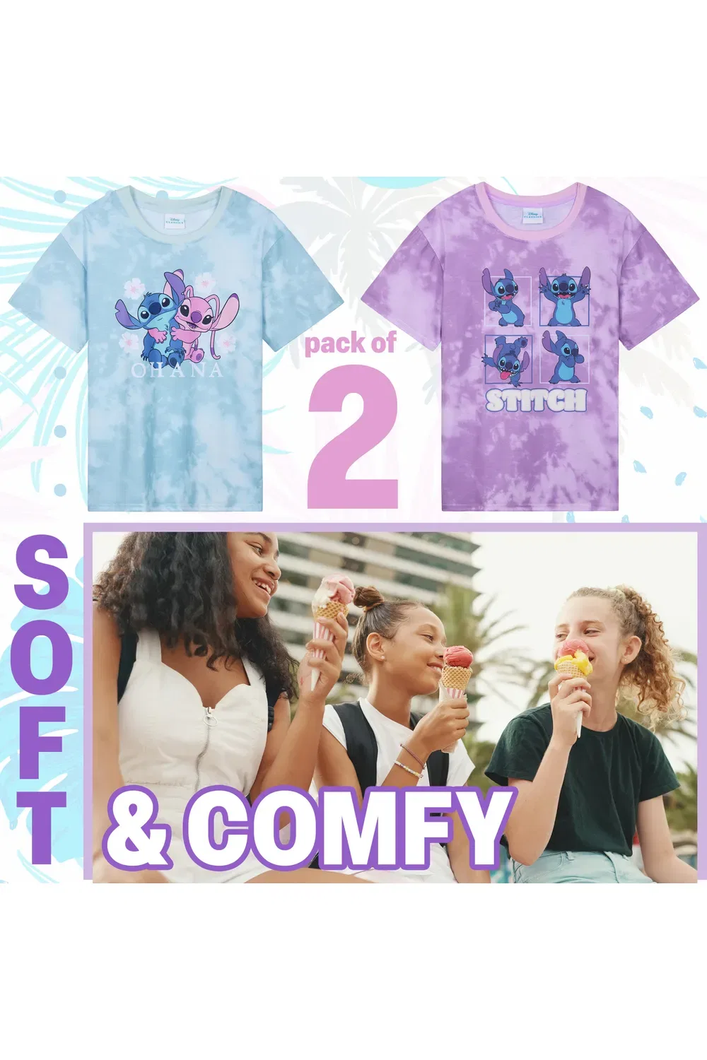 Футболки для девочек Disney Stitch 2 Pack, мультиколор — фото 3