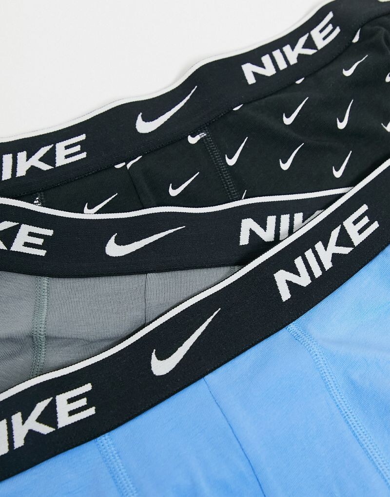 Комплект из 3 трусов-боксеров из эластичного хлопка Nike синего, серого и черного цвета — фото 3