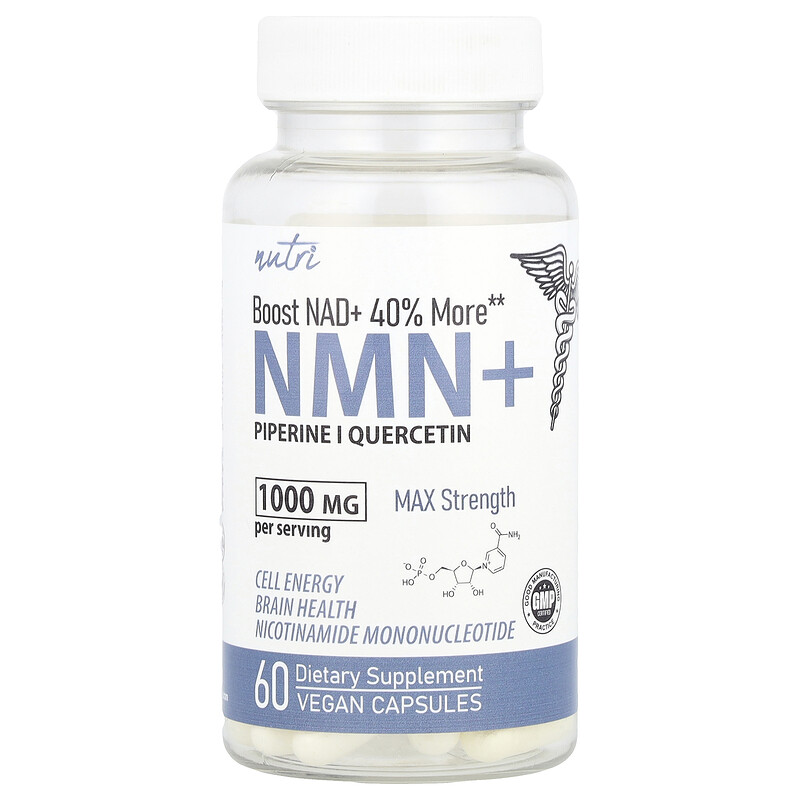 

Nutri, NMN +, максимальная сила действия, 1000 мг, 60 веганских капсул (500 мг на капсулу)