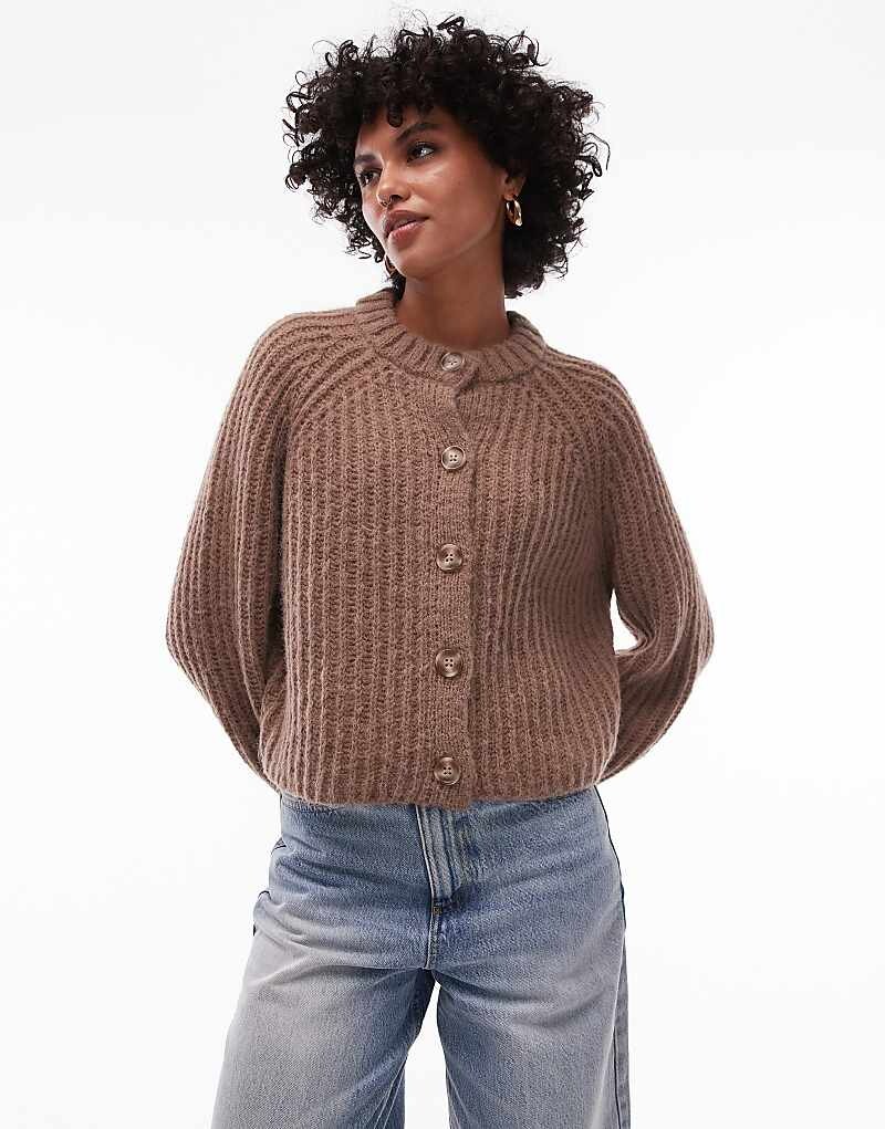 

Topshop – Коричневый кардиган крупной вязки с круглым вырезом