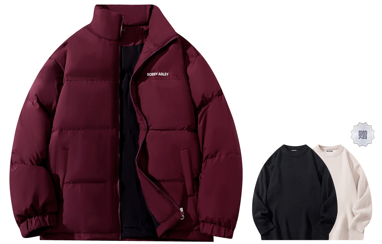 

BOBBY ABLEY Унисекс пуховик, Burgundy (with Crew Neck Sweater Included)