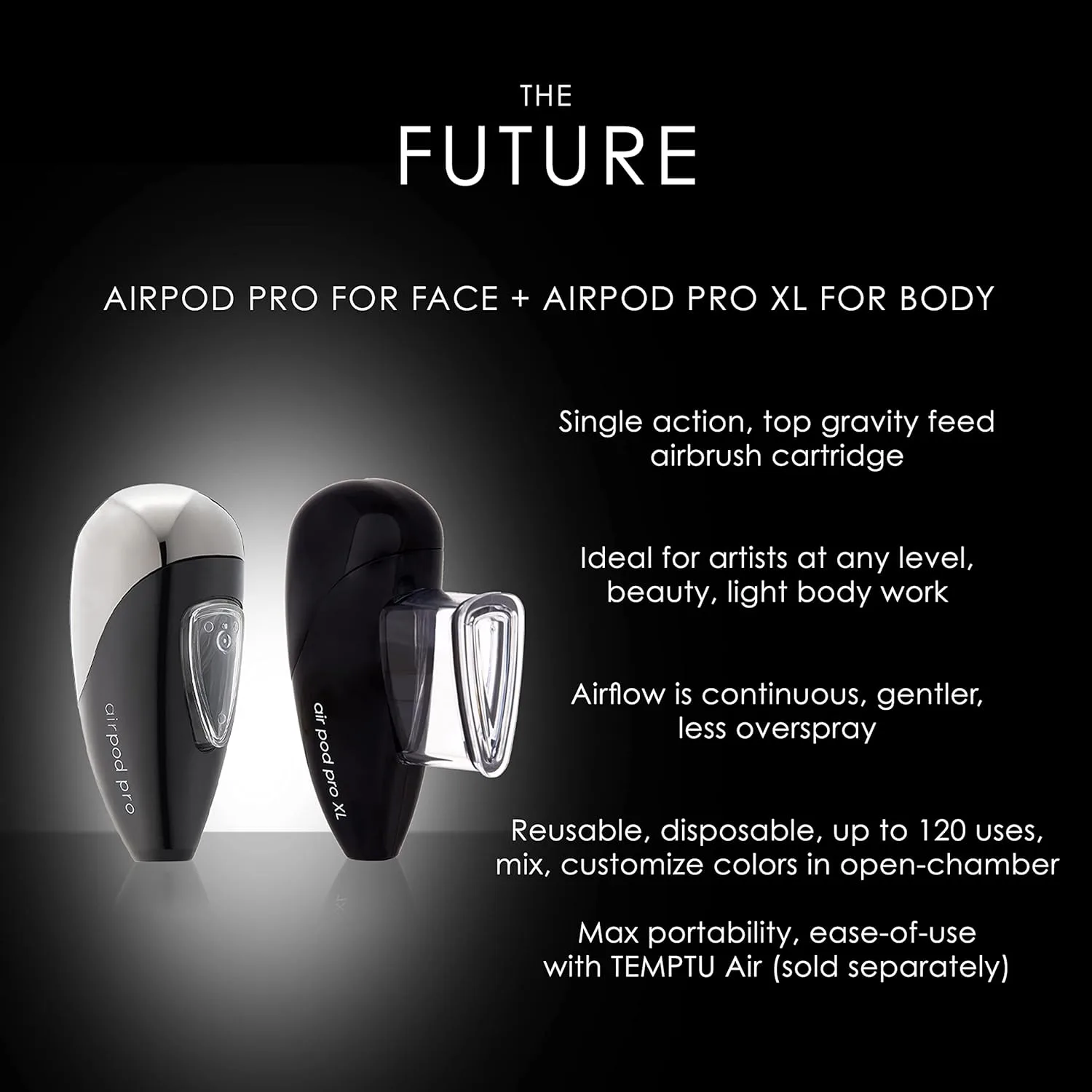 TEMPTU Airpod Pro - многоразовый сменный картридж для смешивания цветов, профессиональный аксессуар для аэрографа — фото 2
