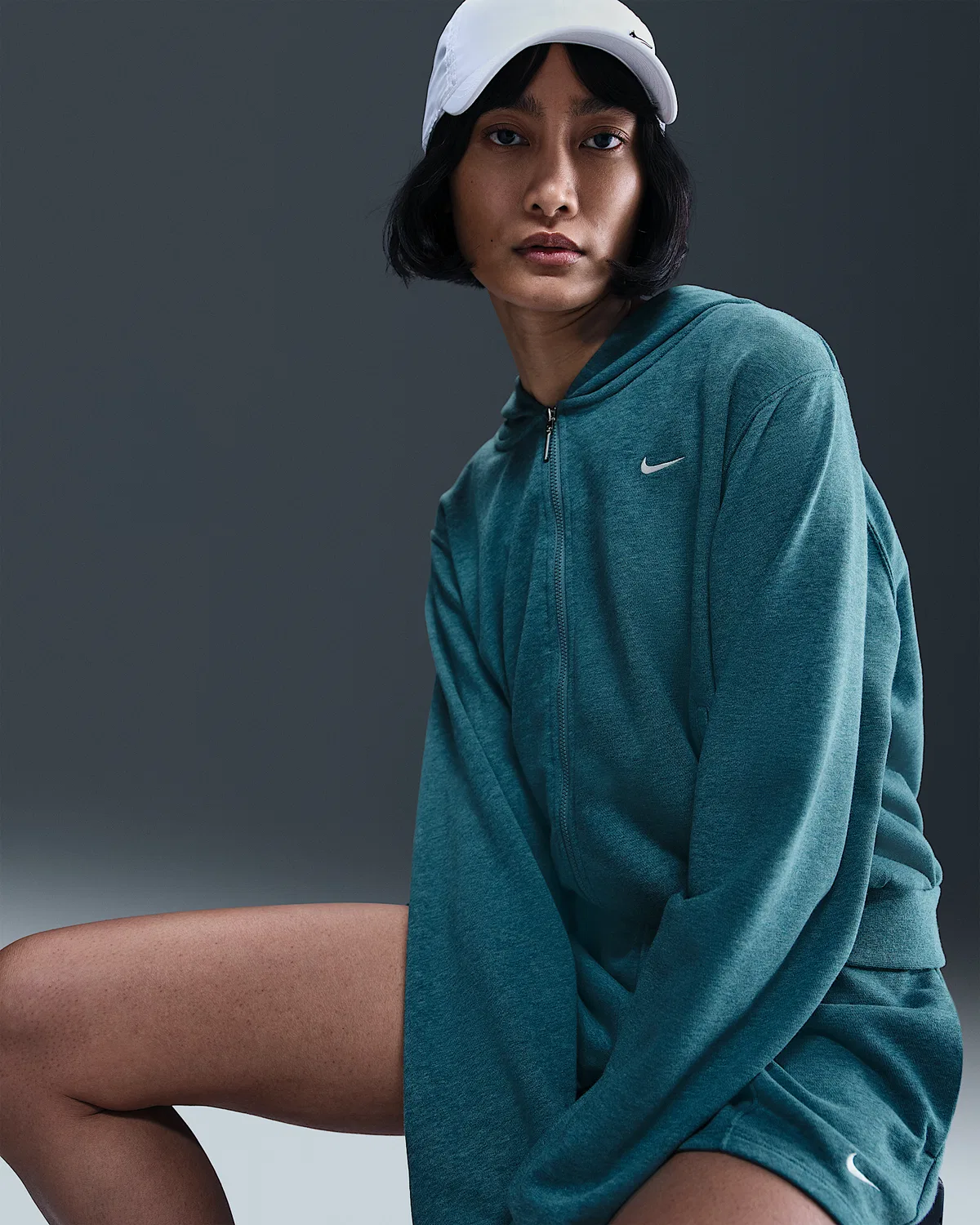 Женский свободный худи на молнии Nike Sportswear Chill Terry из французского флиса, Smokey Blue/Heather/Sail — фото 3