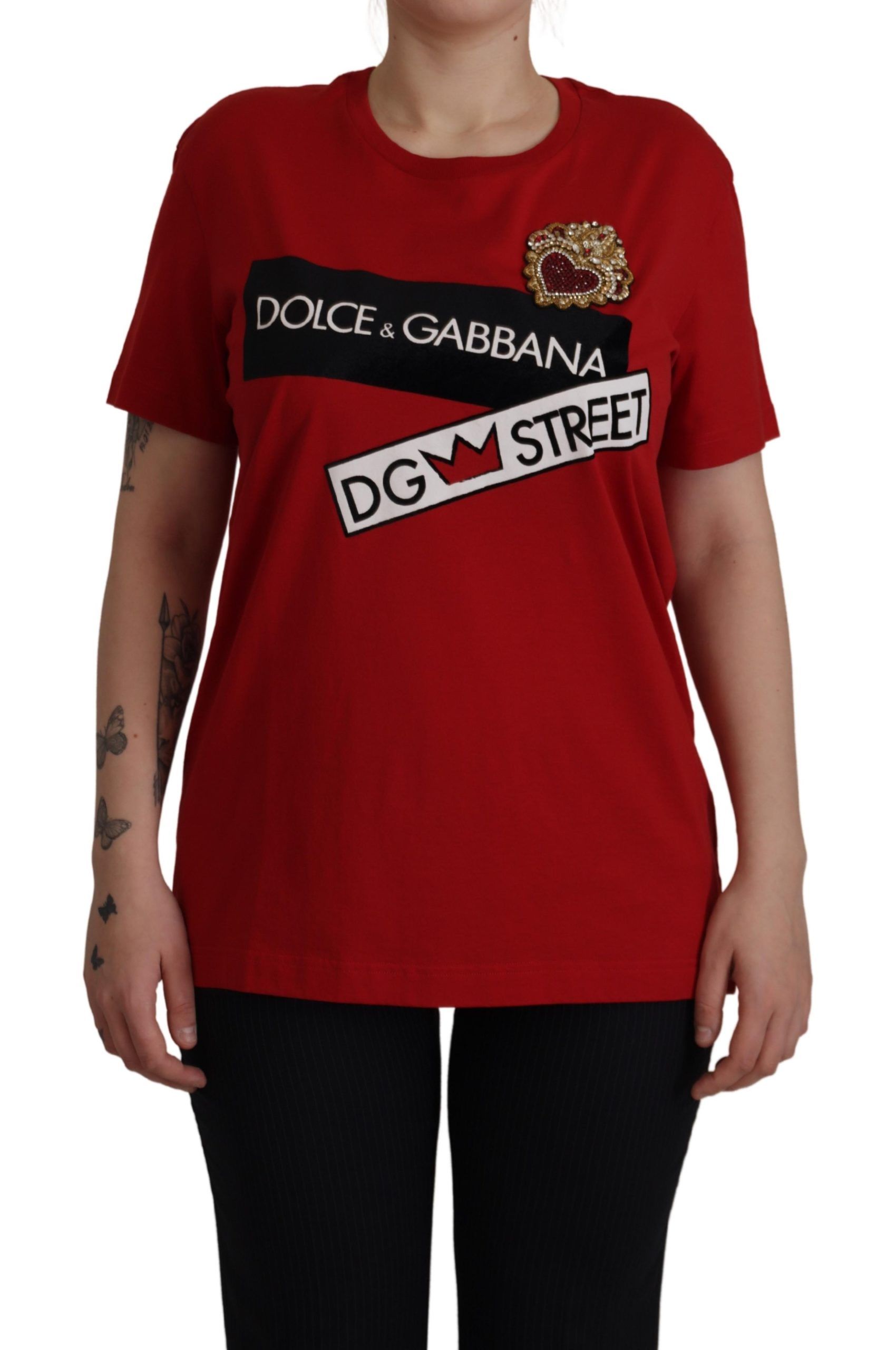 

Красная хлопковая футболка с круглым вырезом и принтом «Корона» Dolce & Gabbana