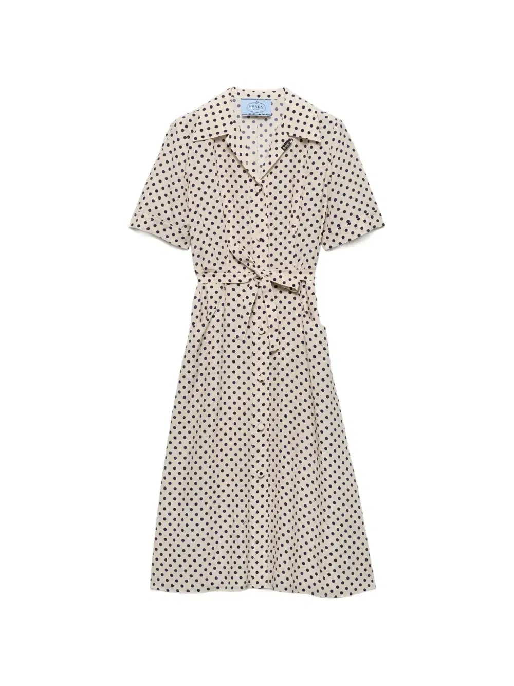 Платье-рубашка из марокканского крепа с принтом в горошек Prada, бежевый