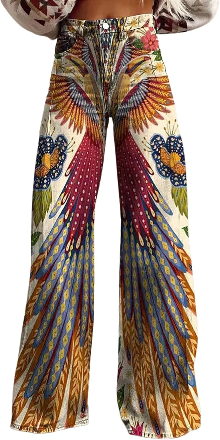 Джинсы с цветочным принтом, Wide Leg, 09