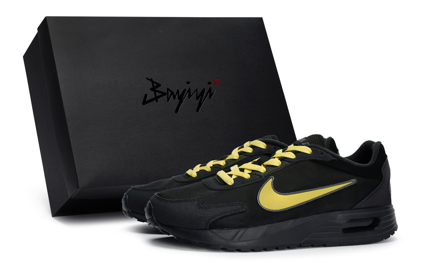 

Nike Air Max Solo Противоскользящие и износостойкие дышащие низкие повседневные кроссовки мужские черные желтые