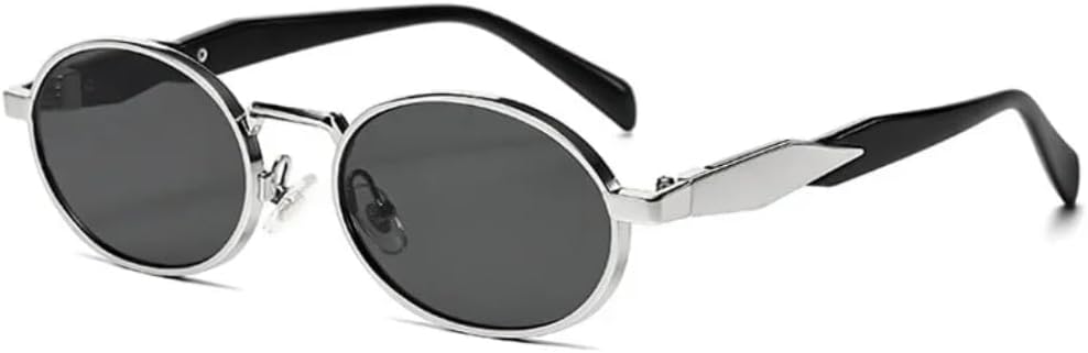 

Солнцезащитные очки с защитой от УФ-излучения UV400 | Маленькая металлическая овальная оправа в стиле стимпанк | для женщин и мужчин, для занятий спортом на открытом воздухе и вождения generic, Silver Black