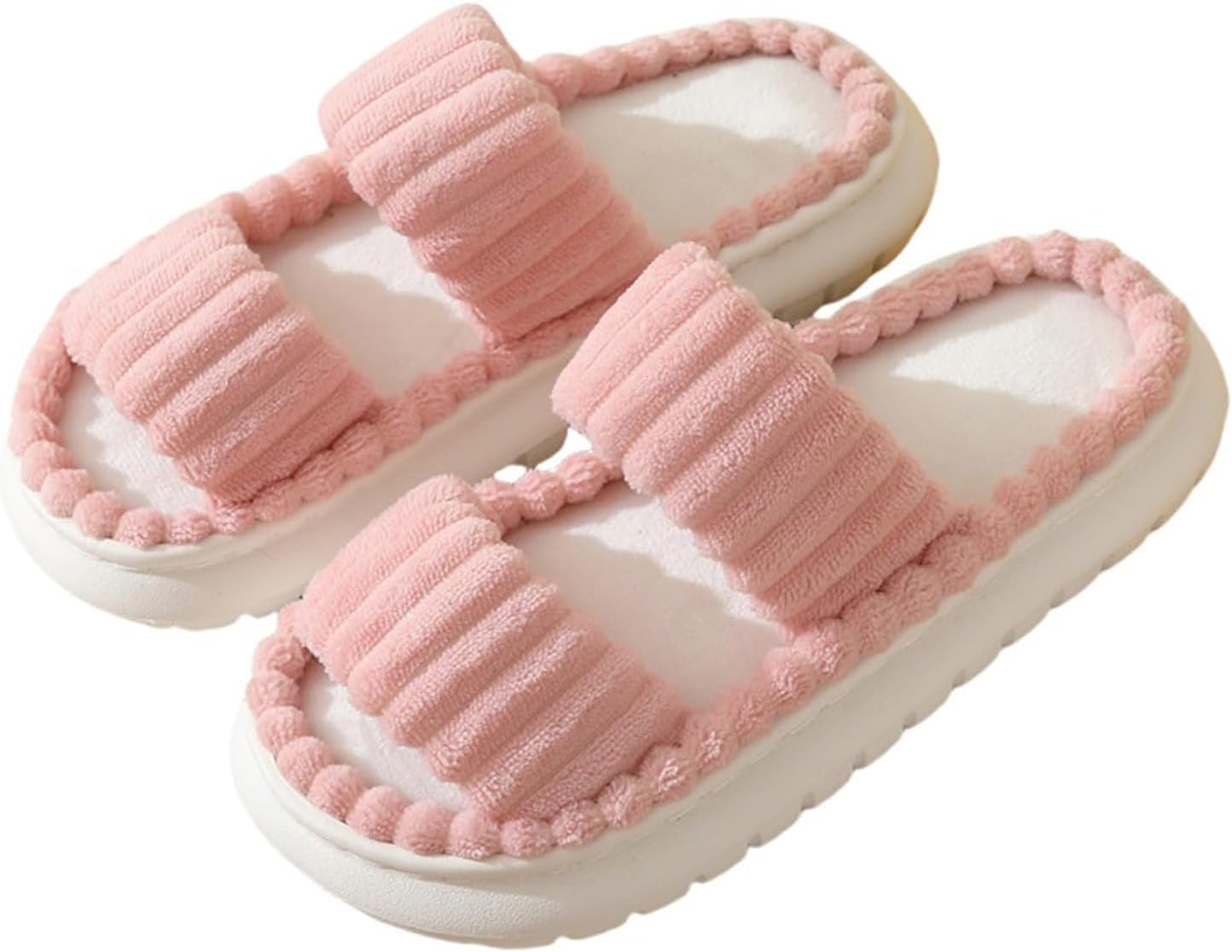 

Вельветовые тапочки для женщин и мужчин, удобные шлепанцы с открытым носком, перекрестными ремешками и платформой, тапочки для дома и улицы, повседневная обувь, толстая подошва, домашняя обувь, унисекс Ayziemezm, розовый