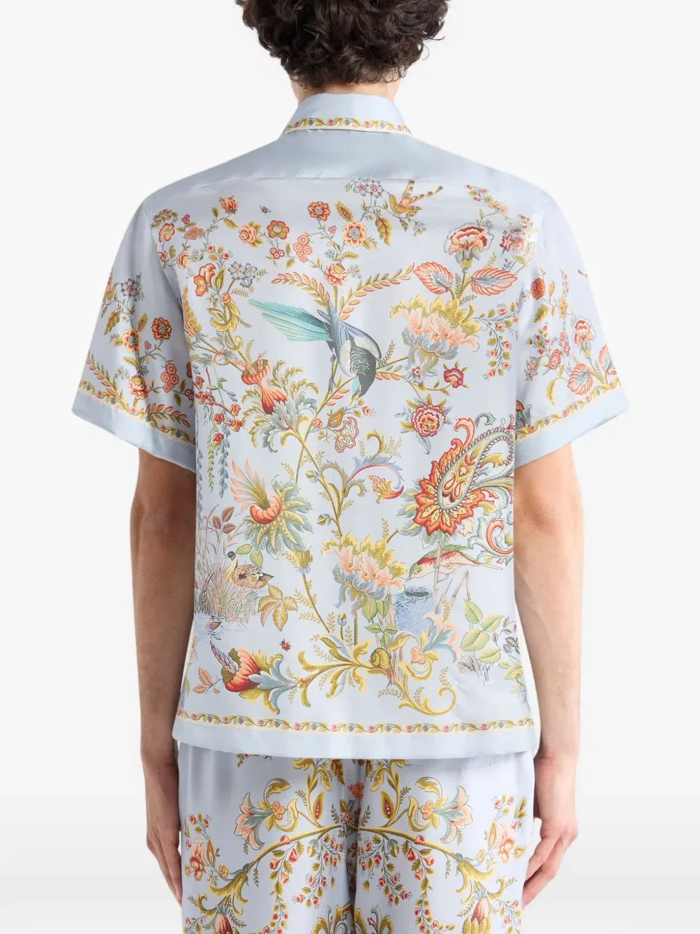 Шелковая рубашка с принтом флоры и фауны Etro, синий — фото 3