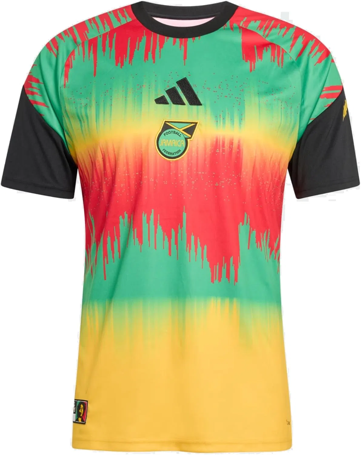 Футболка для предматчевой разминки сборной Ямайки adidas, Bold Gold/Vivid Green/Vivid Red
