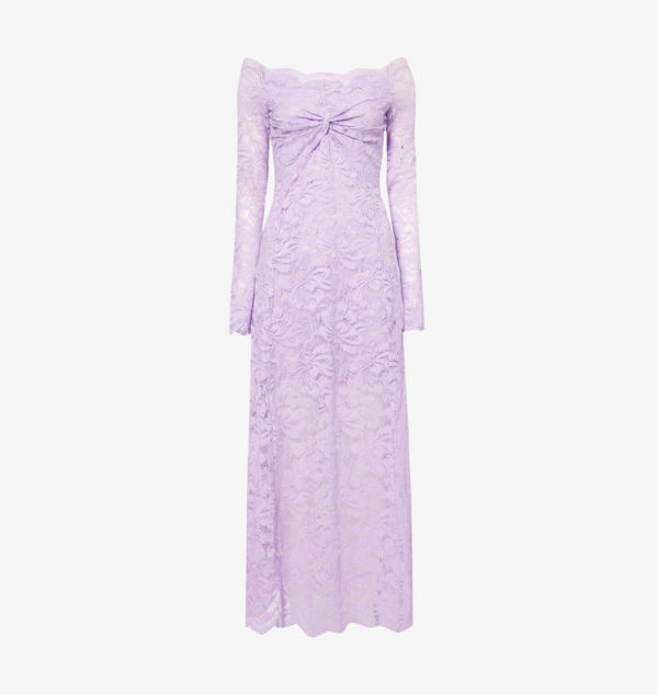 

Платье миди с открытыми плечами и длинными рукавами из кружева Rabanne, лавандовый