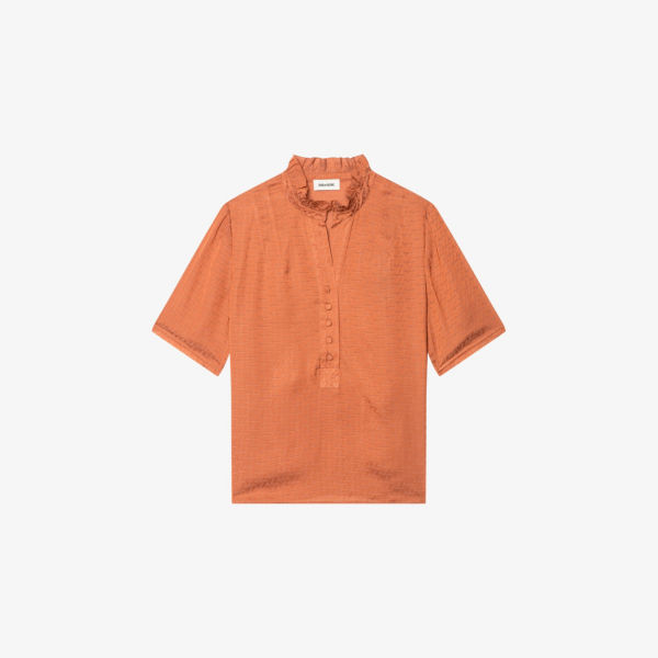

Короткий рукав, сатиновая блузка с воротником-рюшем Zadig&Voltaire, цвет sienna