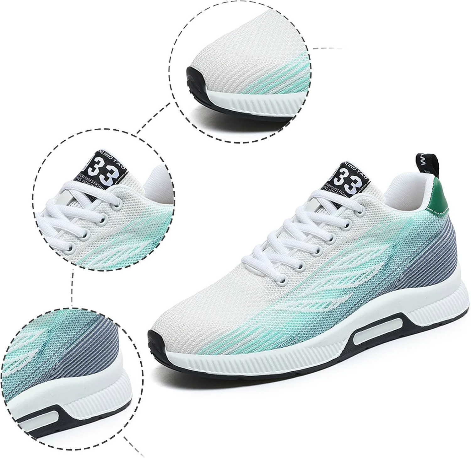 Мужские туфли-лифты Couple, мужские повседневные сетчатые кроссовки, легкие дышащие спортивные туфли на шнуровке с скрытой подошвой на каблуке 10 см, мужские модные кроссовки Club C 85 Generic, белый — фото 2
