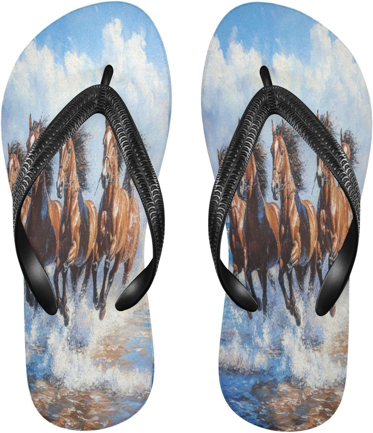 

Женские и мужские шлепанцы Horse Ocean Blue с ремешком, для пляжа и душа, резиновые, противоскользящие, летние тапочки для прогулок Sinestour