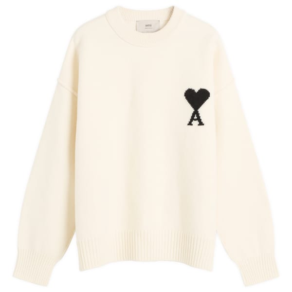 

Валяный джемпер из мериносовой шерсти с круглым вырезом Ami Paris, Ecru/Noir