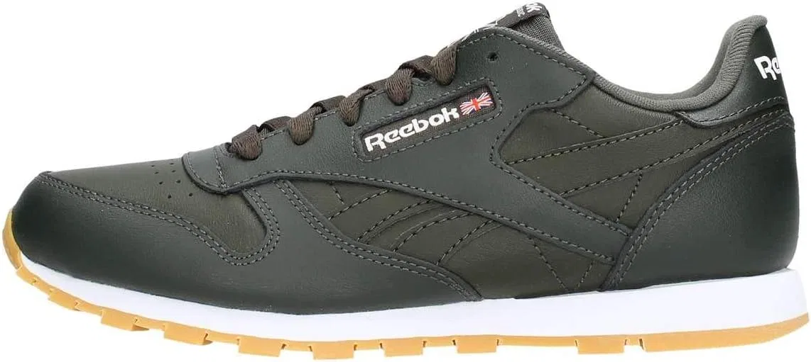 Детские классические кожаные спортивные кроссовки Reebok, разноцветные (бежевый/темно-кипарисовый/белый 000), размер 4 UK