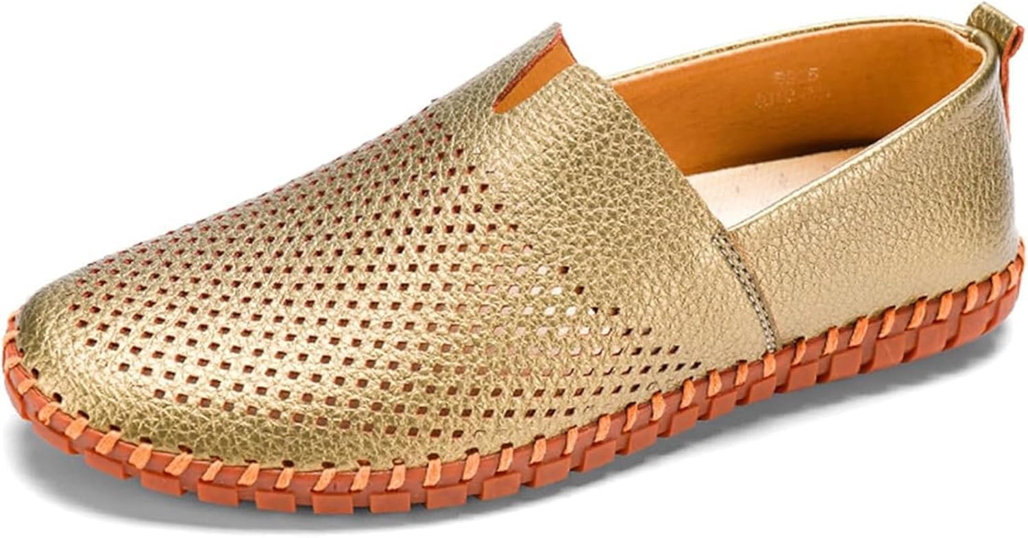 

Мужские мокасины из натуральной кожи с перфорацией, ручная работа, дышащие, повседневные и для вождения Xinduoyu, золотой