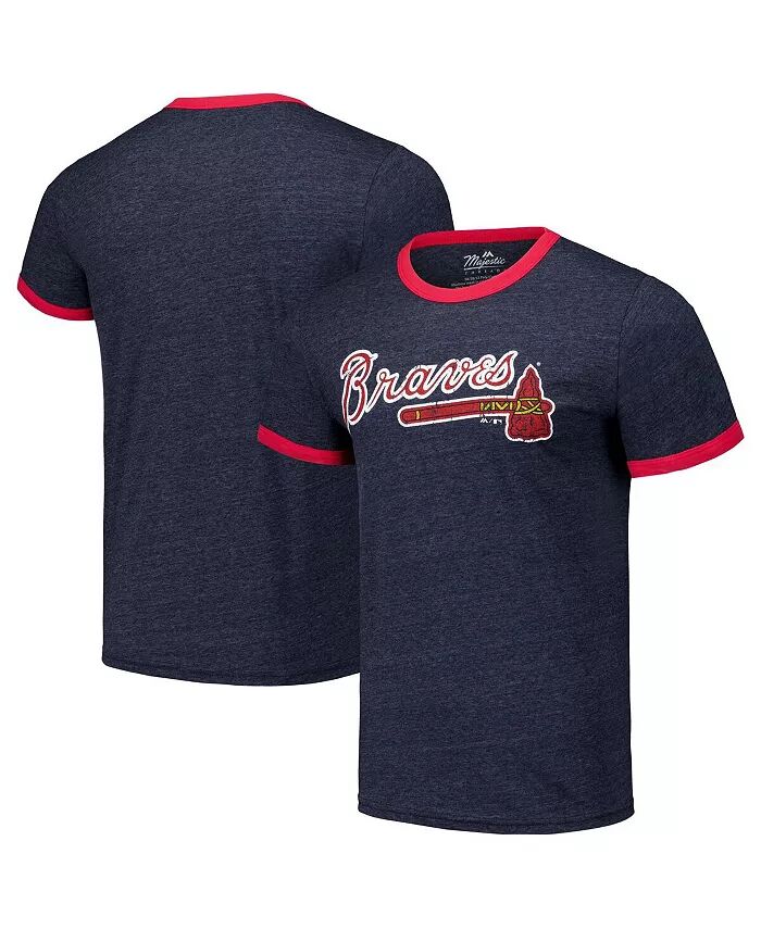 

Футболка мужская темно-синяя Atlanta Braves Ringer Tri-Blend Majestic