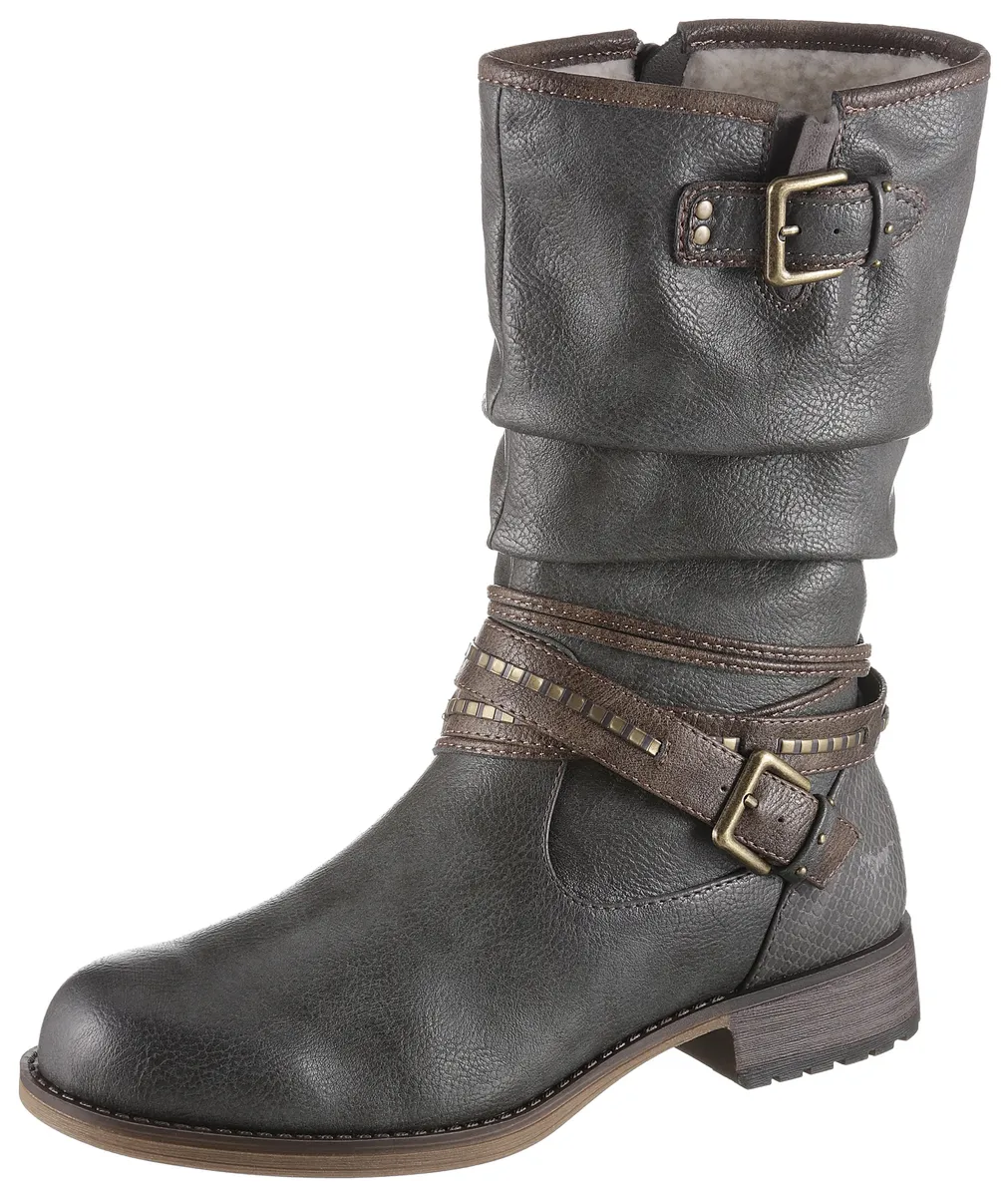 Зимние ботинки Mustang Shoes с декоративными пряжками на голенище с напуском, цвет Graphit-Used