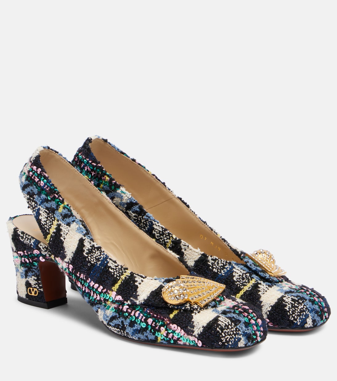 Туфли-лодочки Adamantine 60 из твида с открытой пяткой Valentino Garavani, Multicolor-Navy