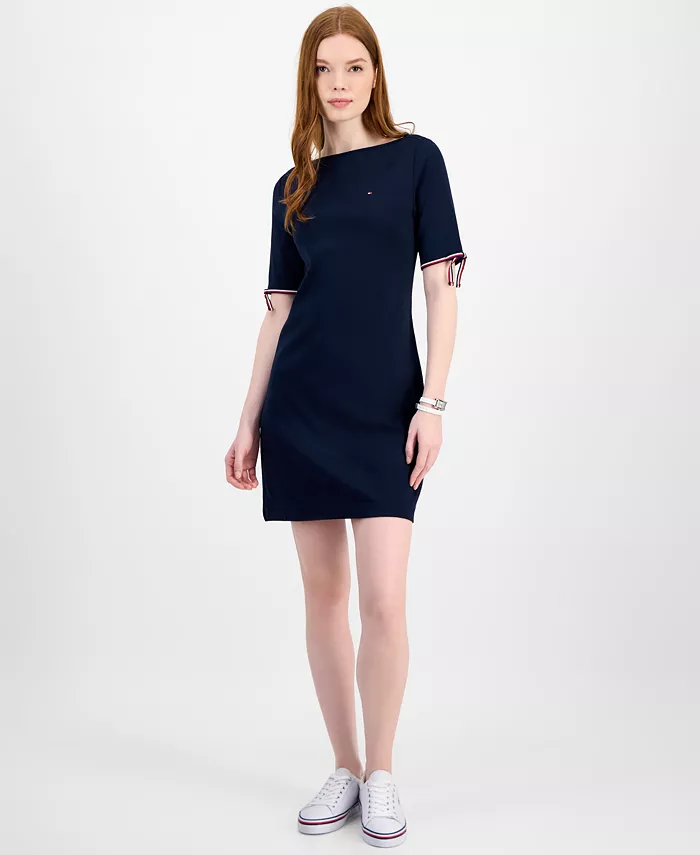 

Женское хлопковое платье с лодочкой и завязками на рукавах Tommy Hilfiger, синий