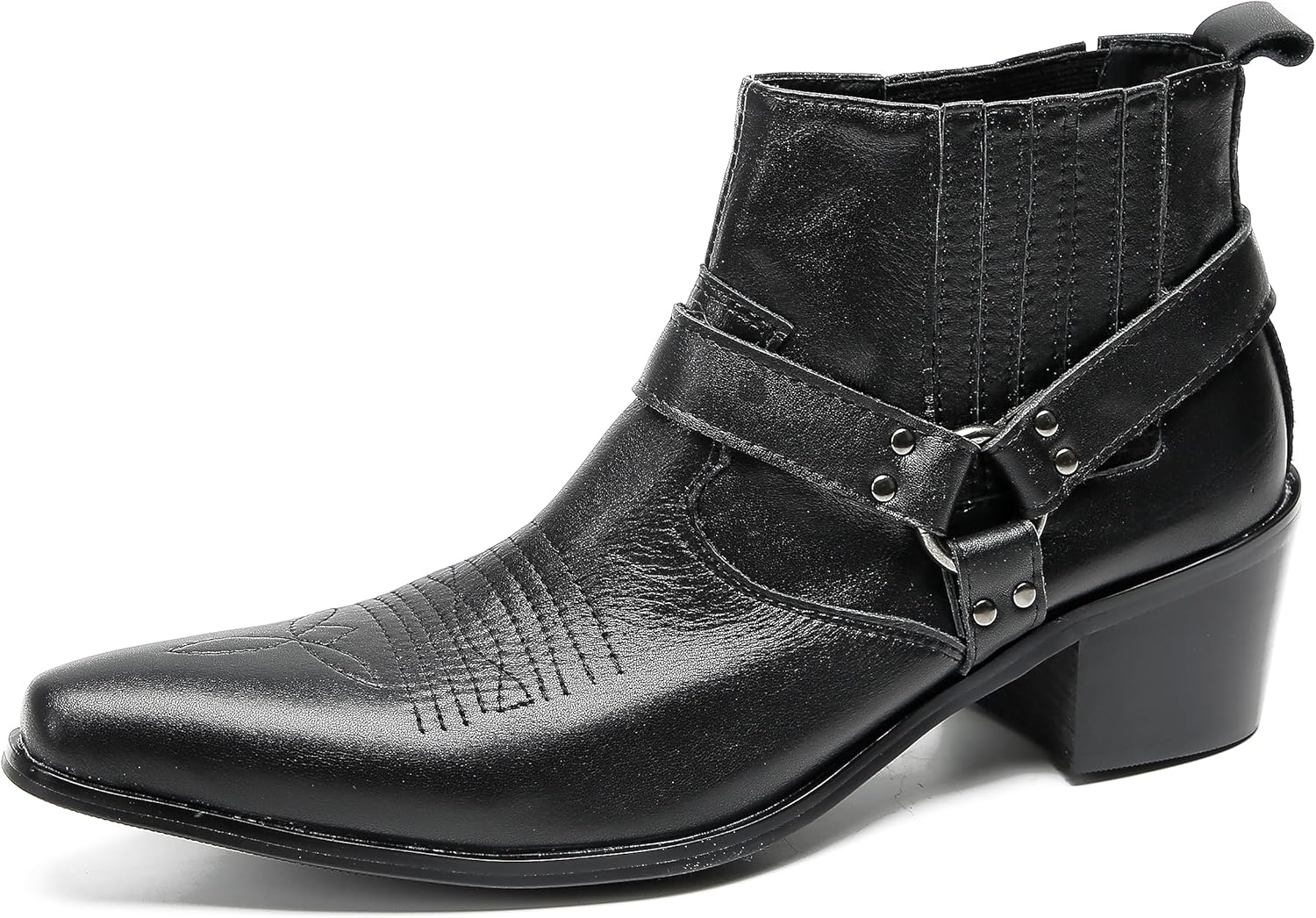 

Мужские ботинки Santimon Chelsea для свадьбы, из натуральной кожи с текстурой под кожу змеи, ковбойские ботинки, модные, повседневные, для смокинга, вечеринки, диско, с ремнем и цепочкой, ботинки на щиколотку вестерн для мужчин, черный