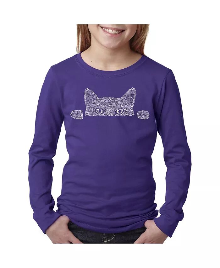 

Футболка с длинным рукавом Big Girl's Word Art - Peeking Cat LA Pop Art, фиолетовый
