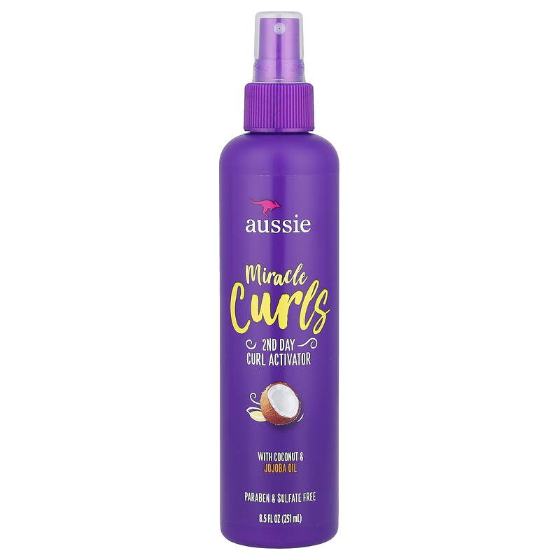 

Aussie, Miracle Curls, активатор локонов для 2-х дневных локонов с кокосом и маслом жожоба, 251 мл (8,5 жидк. унц.)
