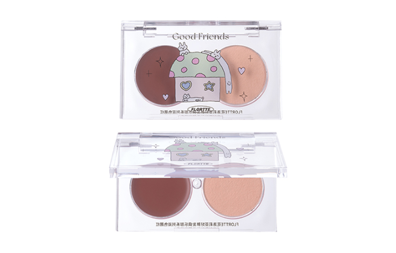 

Крем-корректор для лица универсальный двухтоновый blush из коллекции Good Fatty Friends Club легко растушевывается и выравнивает тон кожи FLORTTE