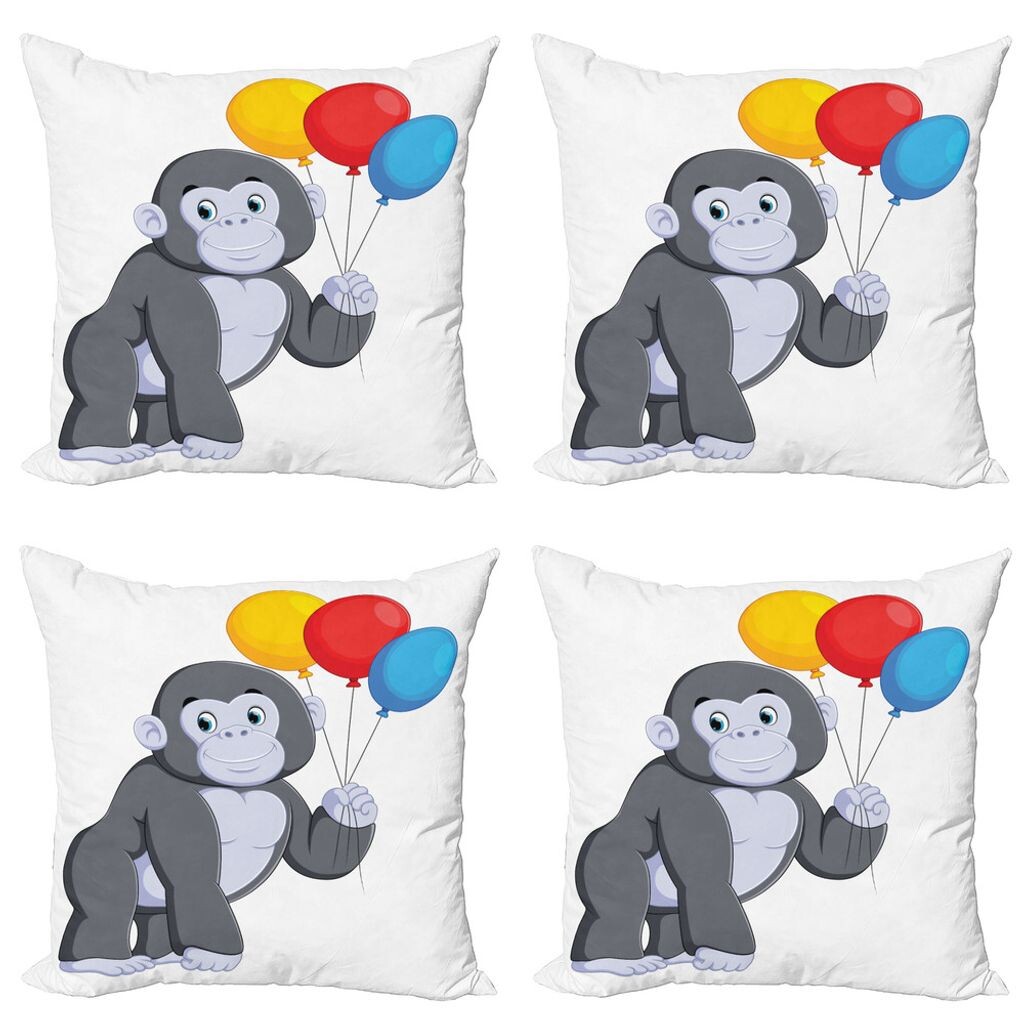 

ABAKUHAUS Gorilla Набор чехлов для подушек (4 предмета), разноцветные воздушные шары, современная двусторонняя цифровая печать, 50 см x 50 см, многоцветный