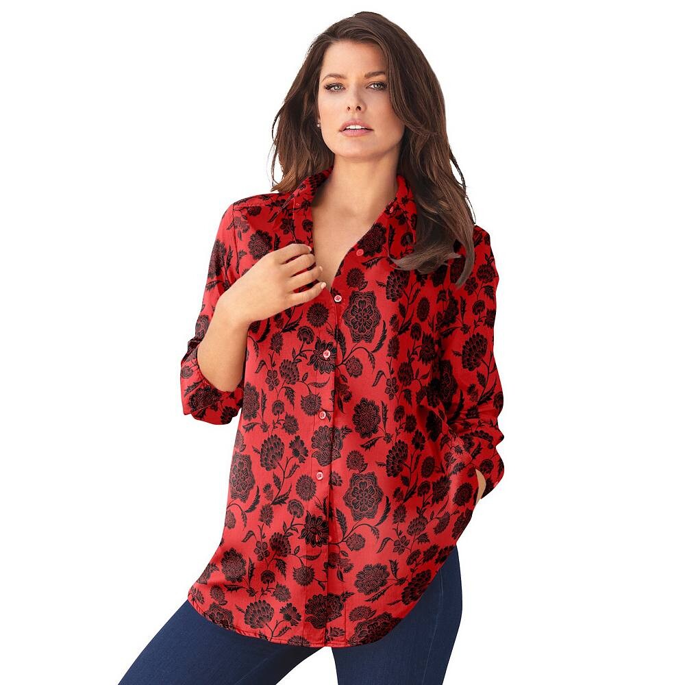 

Женская рубашка больших размеров с длинными рукавами Roaman's Kate Big, цвет Vivid Red Floral